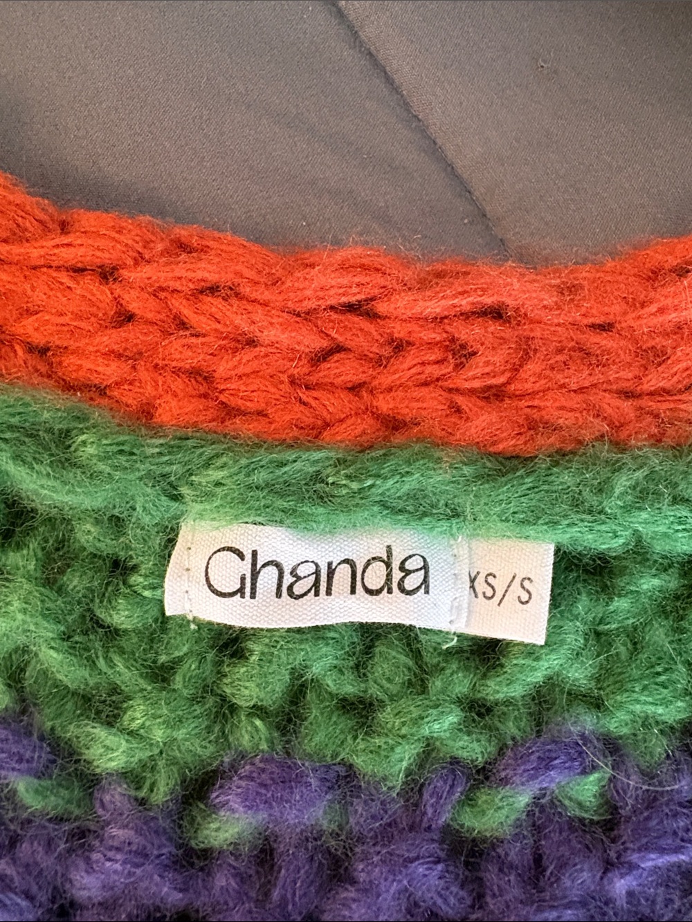 Multicolor Chunky Knit Women's Cardigan Sweater Rainbow Burnt Orange XS S Retro - Picture 9 of 11